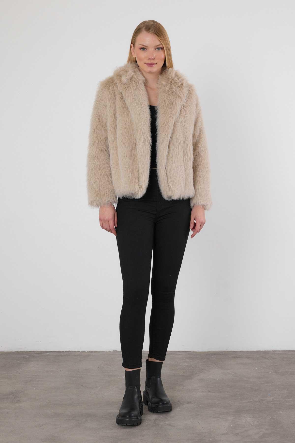 1773 Peluş Kürk Mont Bej - RAYS