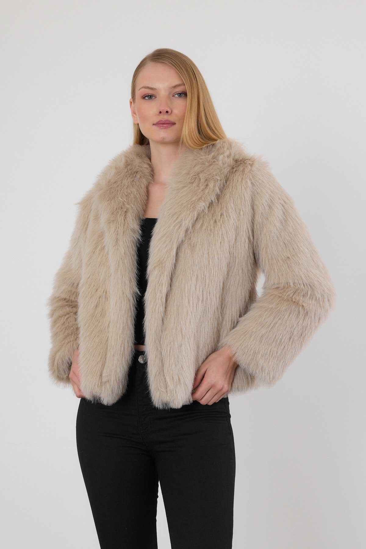 1773 Peluş Kürk Mont Bej - RAYS