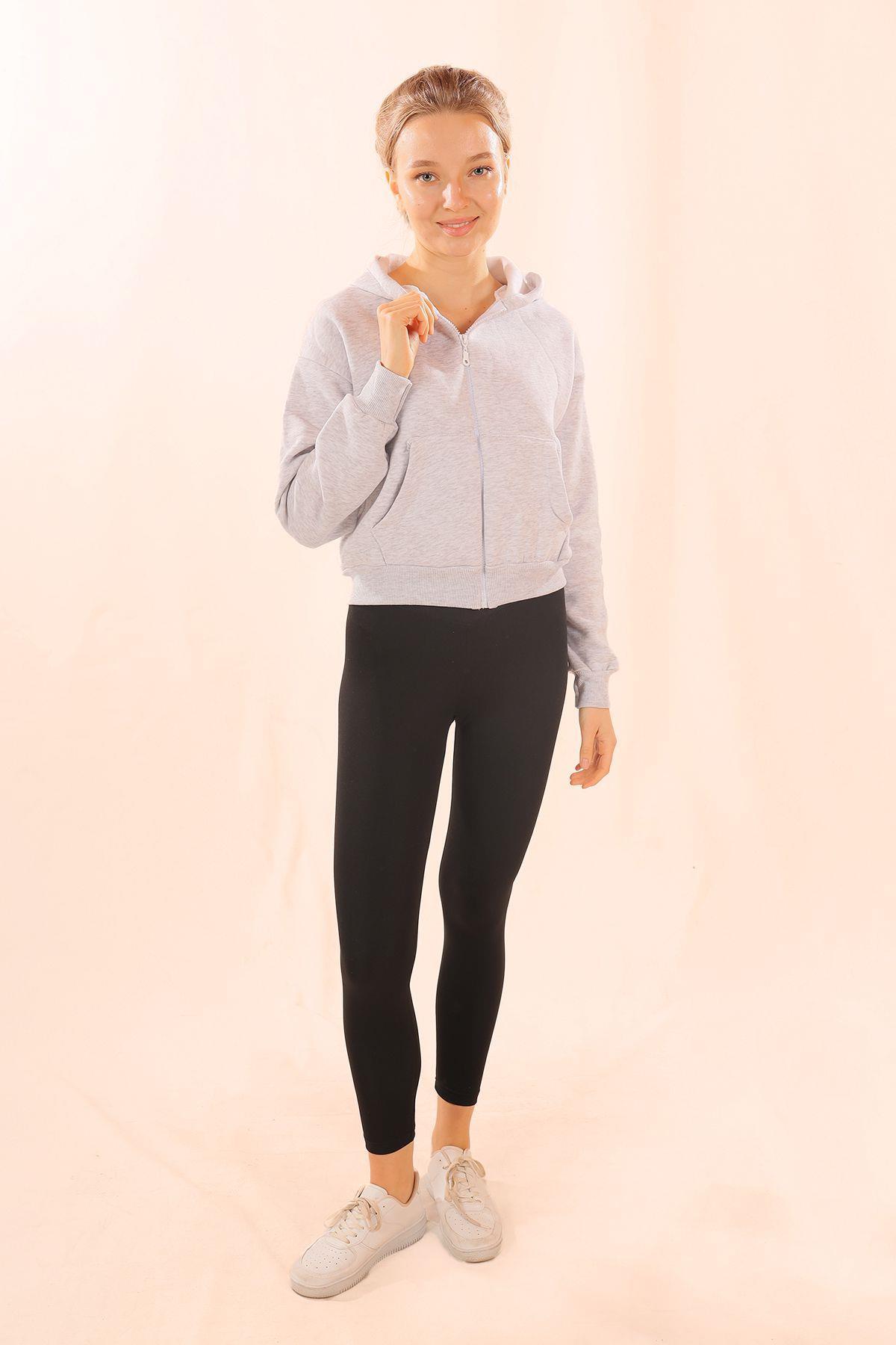 Gri Fermuarlı Kısa Sweat 1783 - 4