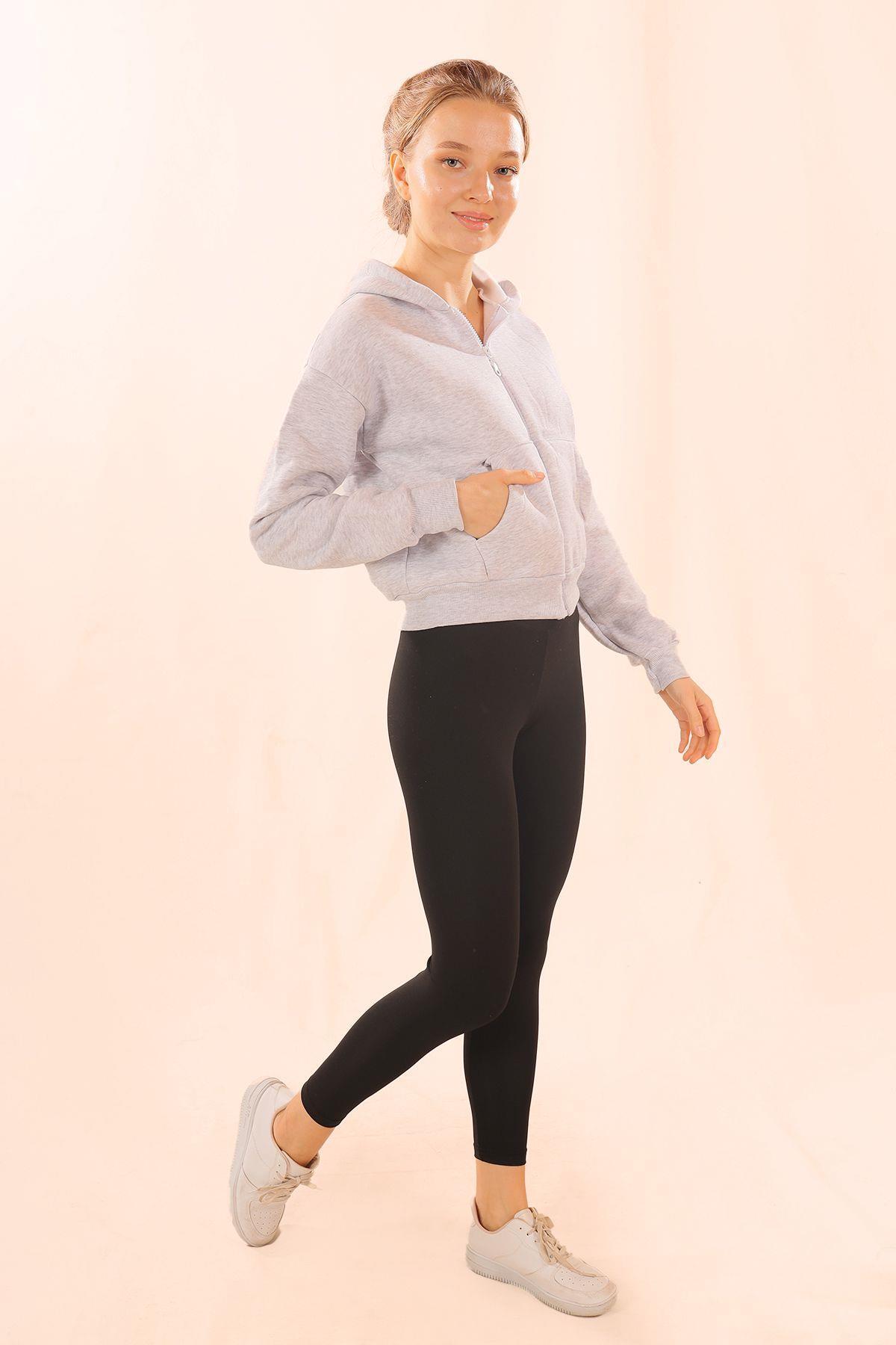 Gri Fermuarlı Kısa Sweat 1783 - 5