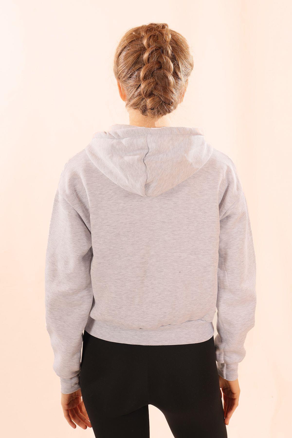 Gri Fermuarlı Kısa Sweat 1783 - 6