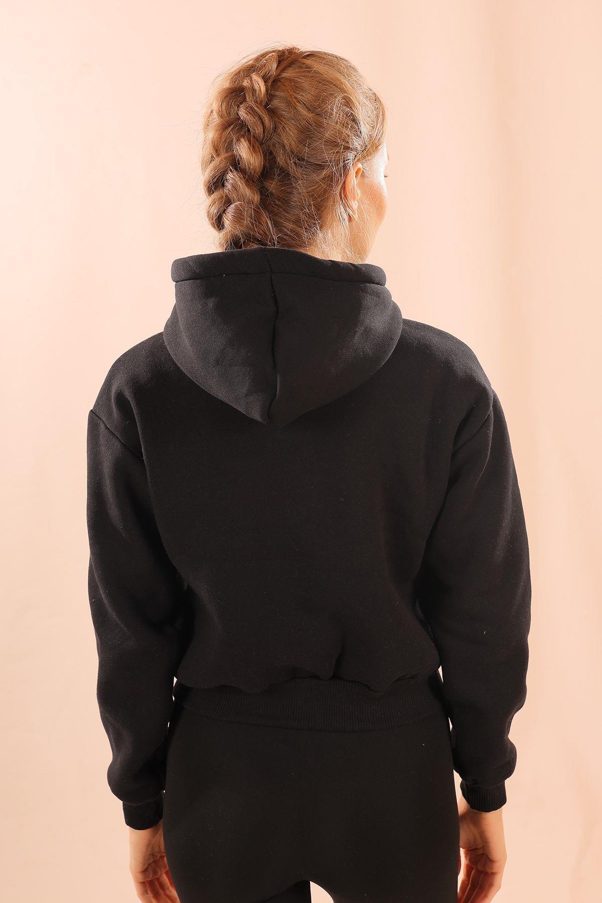 1783 Fermuarlı Kısa Sweat Siyah - 4