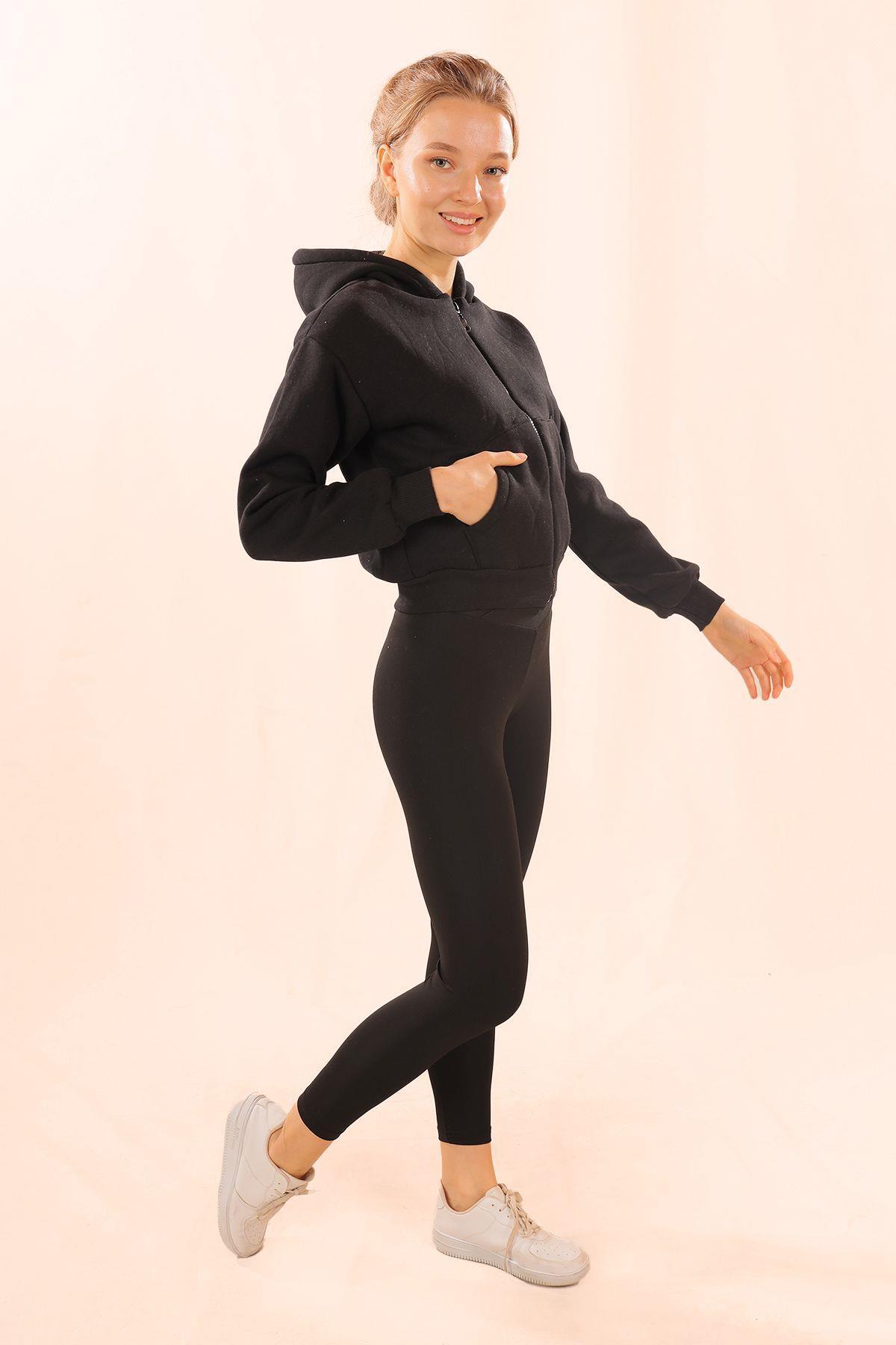 Siyah Fermuarlı Kısa Sweat 1783 - 5