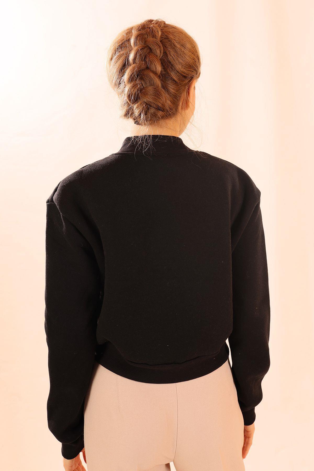 Siyah Çift Cepli Çıtçıtlı Kısa Sweat 1785 - 4