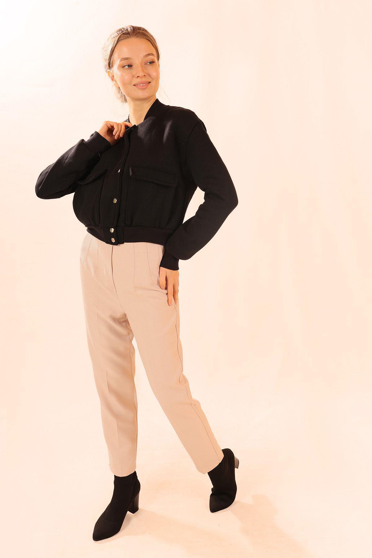 Siyah Çift Cepli Çıtçıtlı Kısa Sweat 1785 - 5