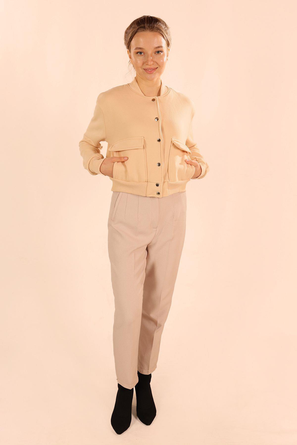 1785 Çift Cepli Çıtçıtlı Kısa Sweat Taş - 5