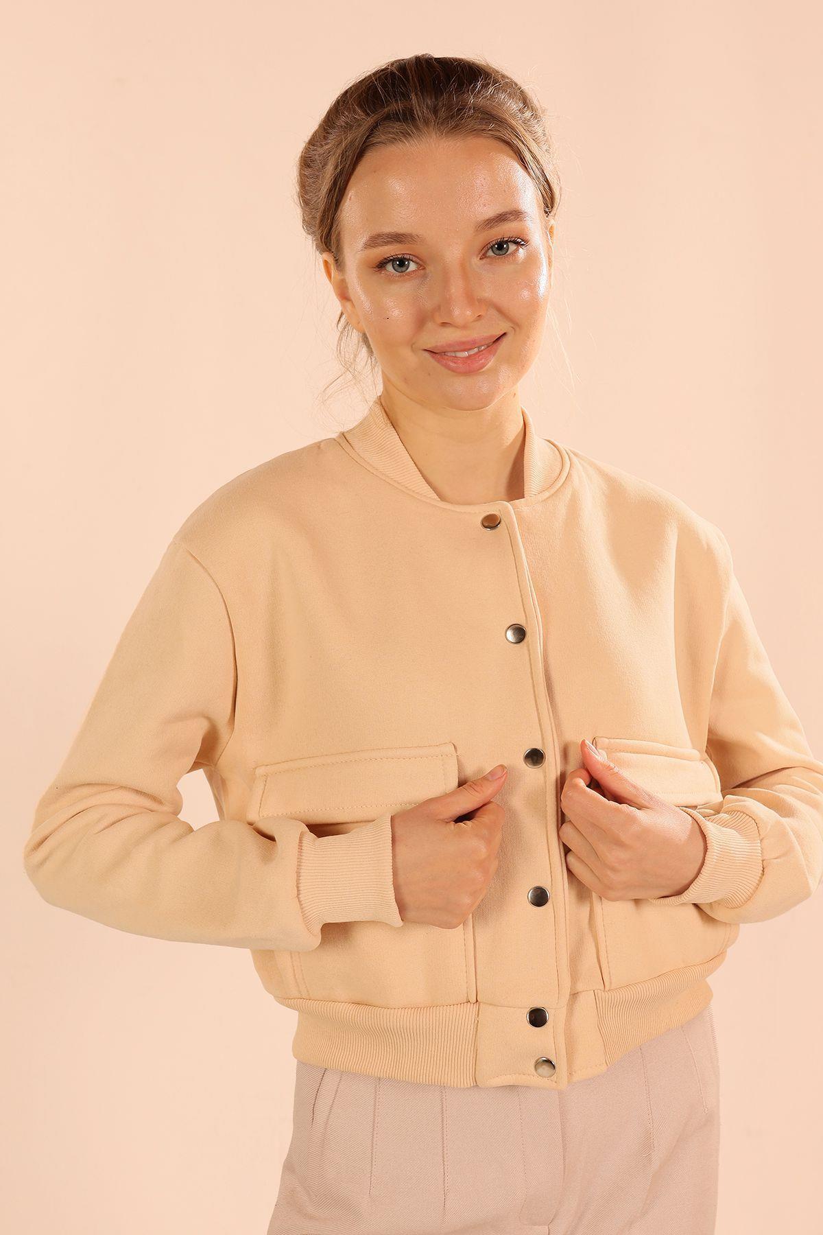 1785 Çift Cepli Çıtçıtlı Kısa Sweat Taş - 1