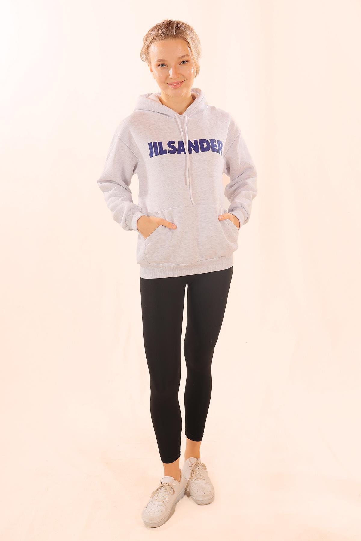 Gri Yazı Baskılı Kapüşonlu Sweat 1794 - 2