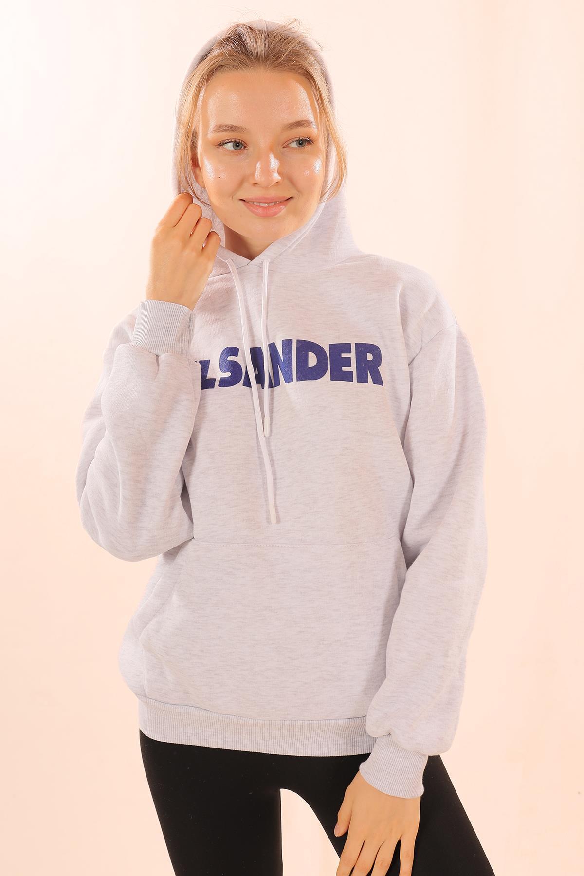 Gri Yazı Baskılı Kapüşonlu Sweat 1794 - 3