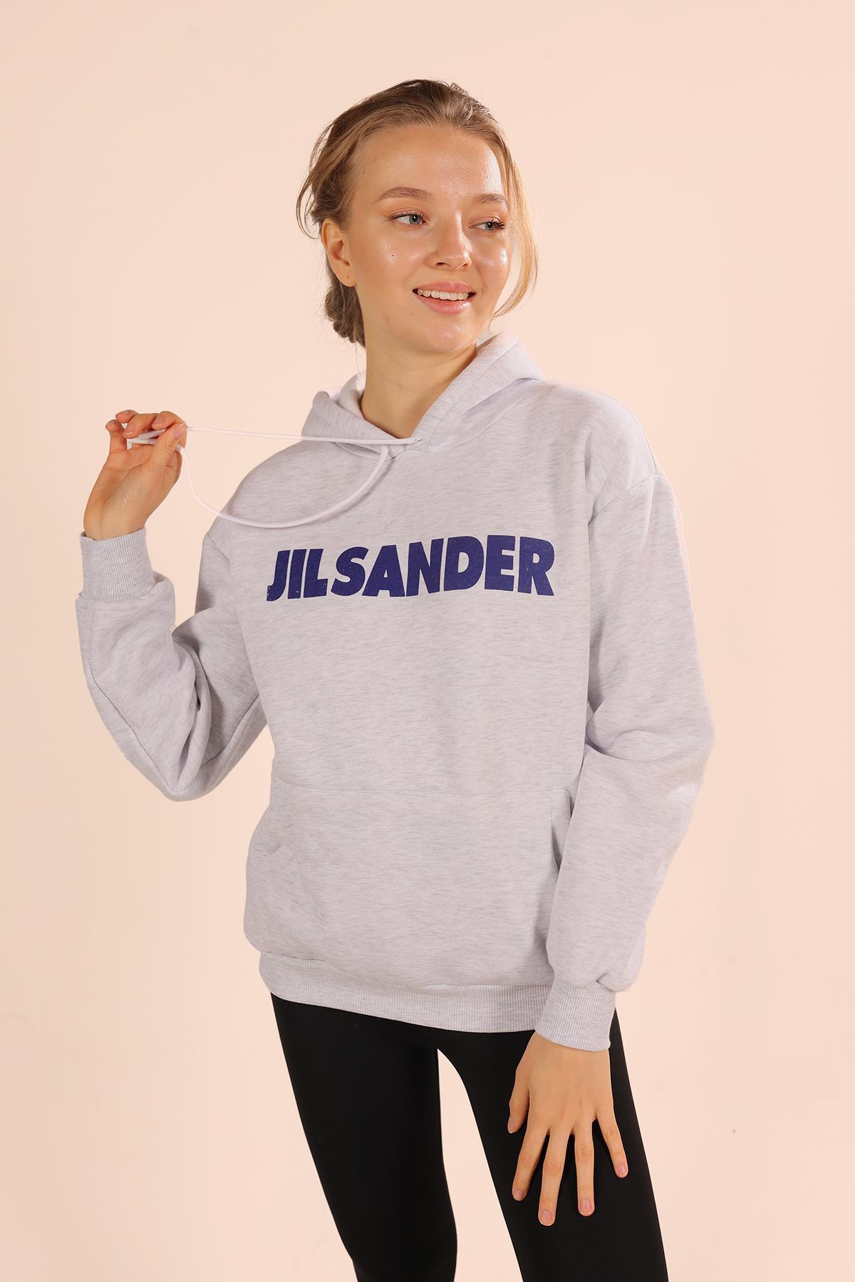 Gri Yazı Baskılı Kapüşonlu Sweat 1794 - 6