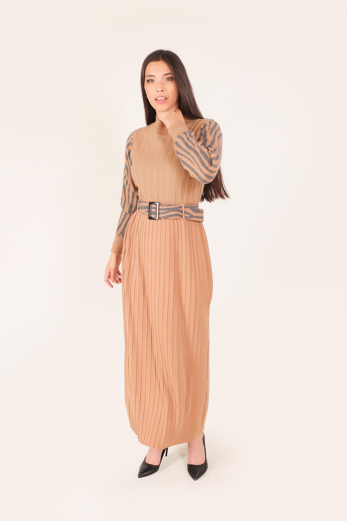 Bisküvi Kolu Desenli Elbise 1795 - 2