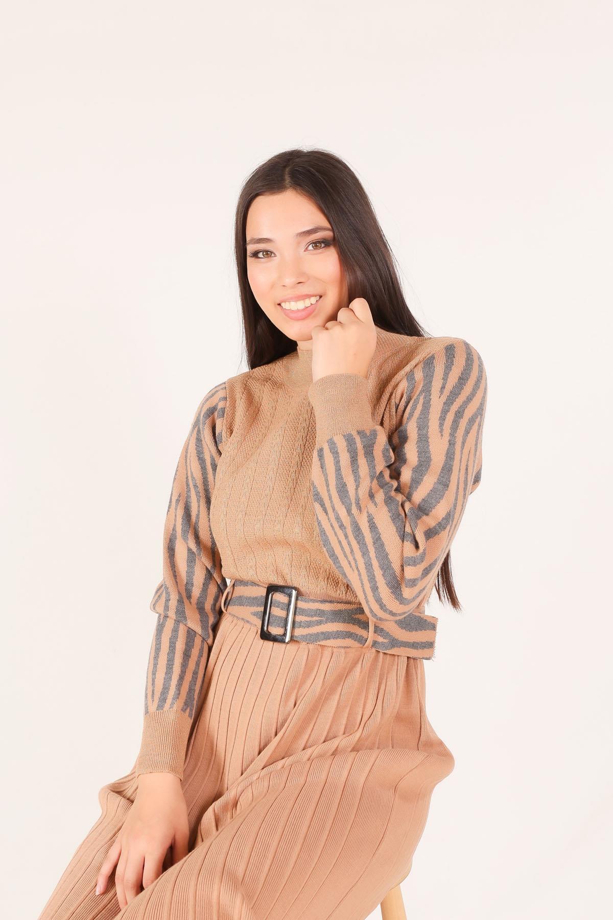 Bisküvi Kolu Desenli Elbise 1795 - 5