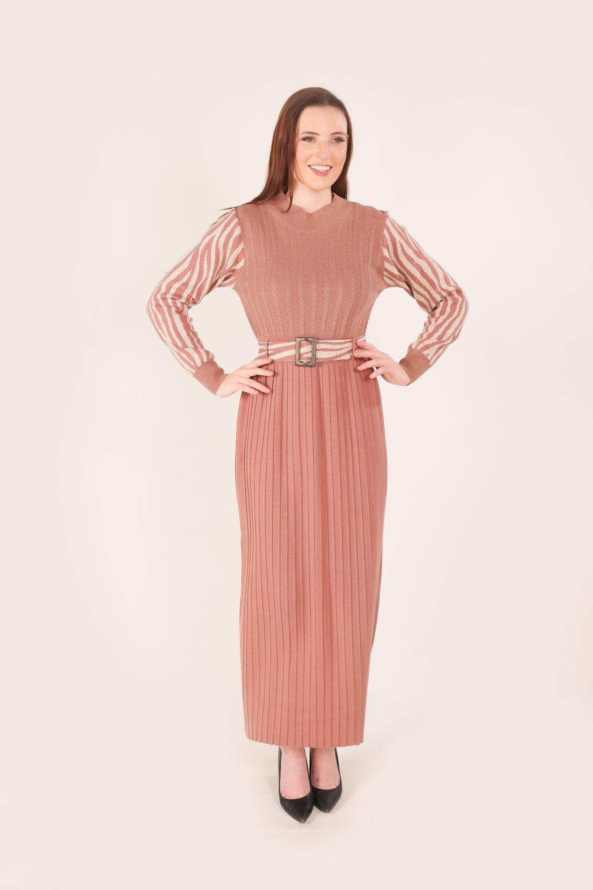 1795 Kolu Desenli Elbise Gül - 2