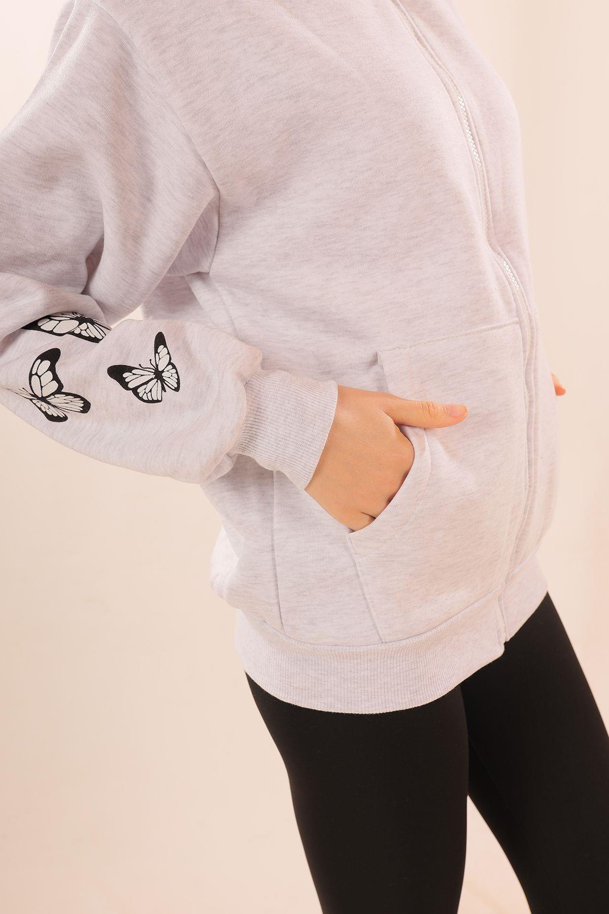 Gri Kuru Kafa Baskı Sweat 1800 - 2