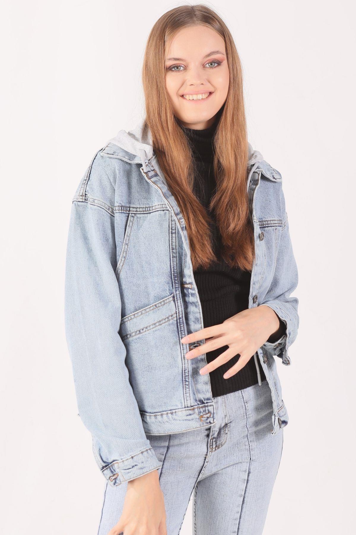 184 Kapüşonlu Kot Ceket Mavi - 2