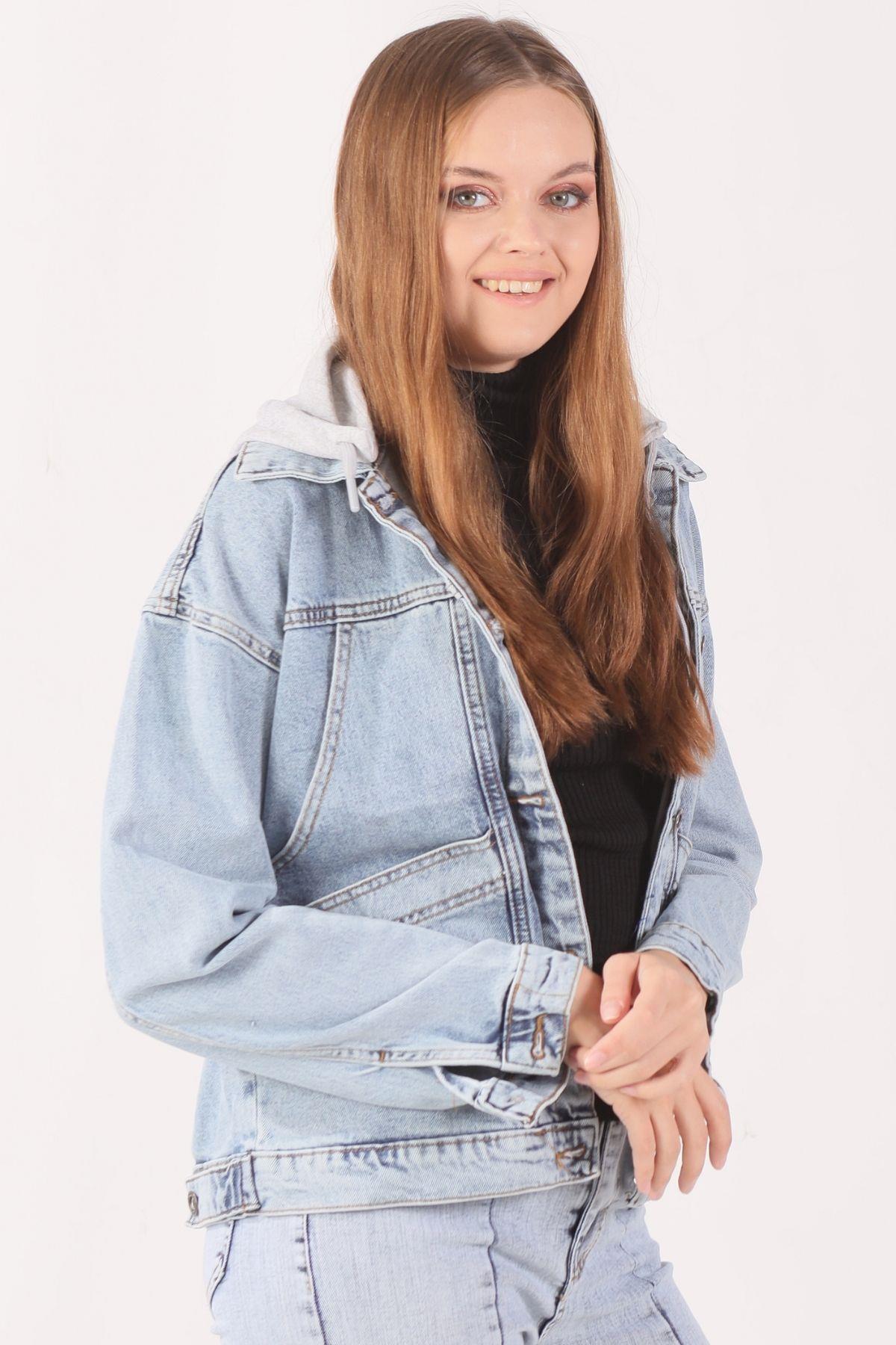 184 Kapüşonlu Kot Ceket Mavi - 3