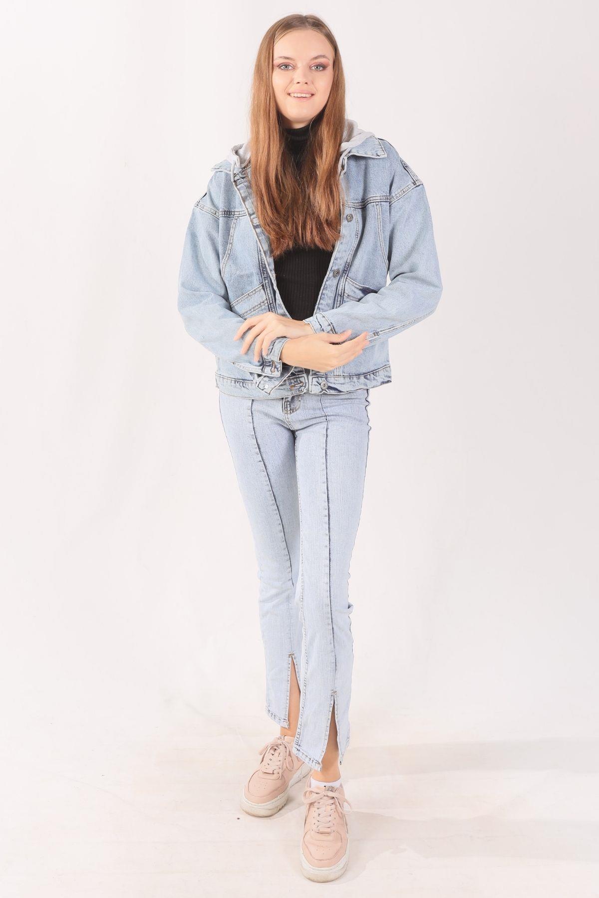 184 Kapüşonlu Kot Ceket Mavi - 4