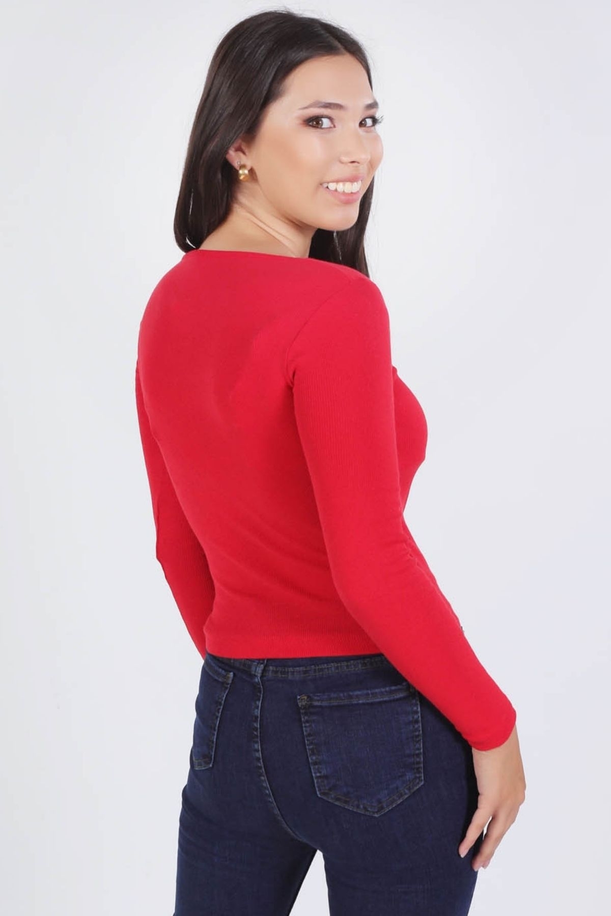 1847 Kare Yaka Bluz Kırmızı - 3