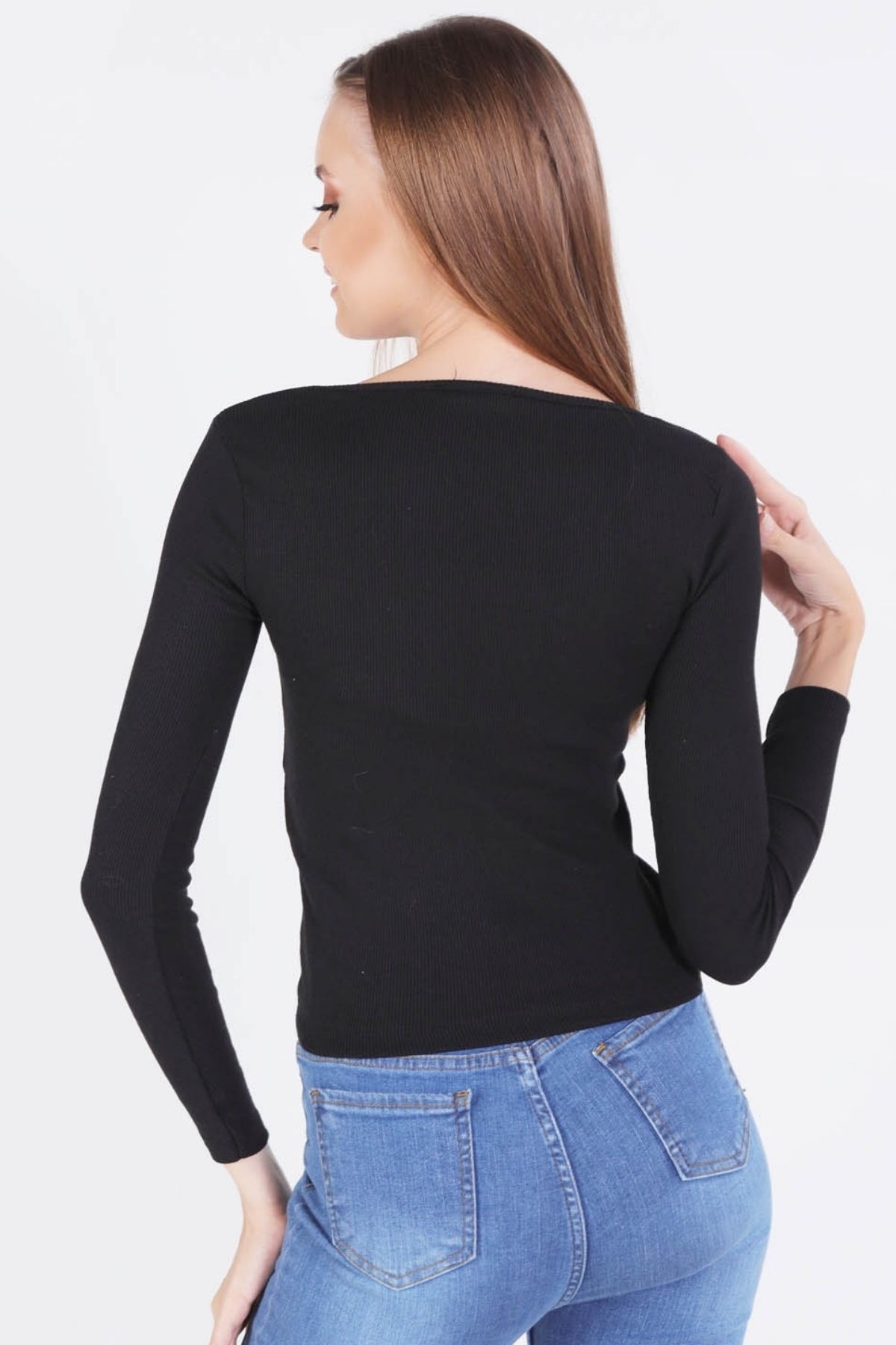 1847 Kare Yaka Bluz Siyah - 2