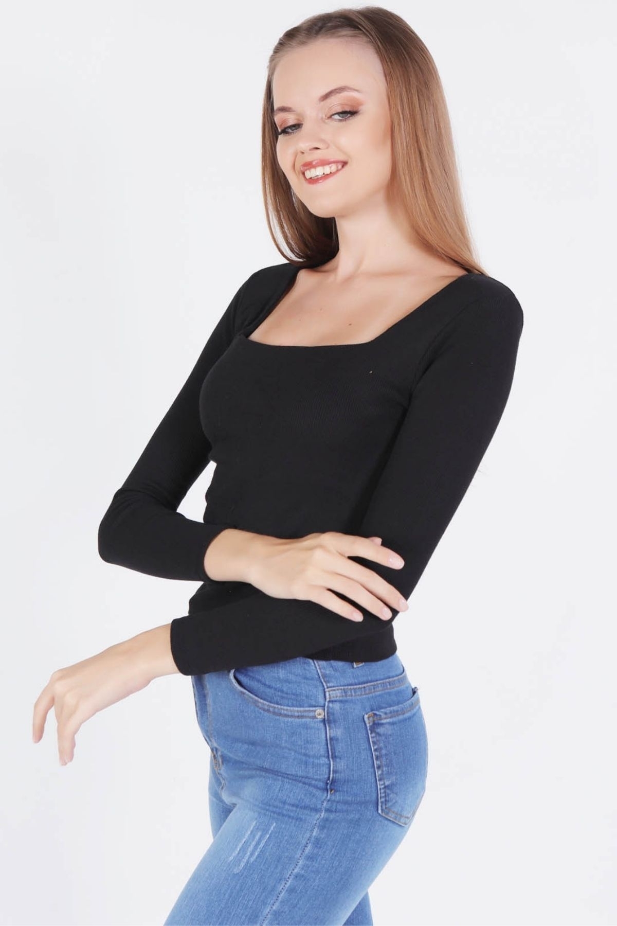 Siyah Kare Yaka Bluz 1847 - 3