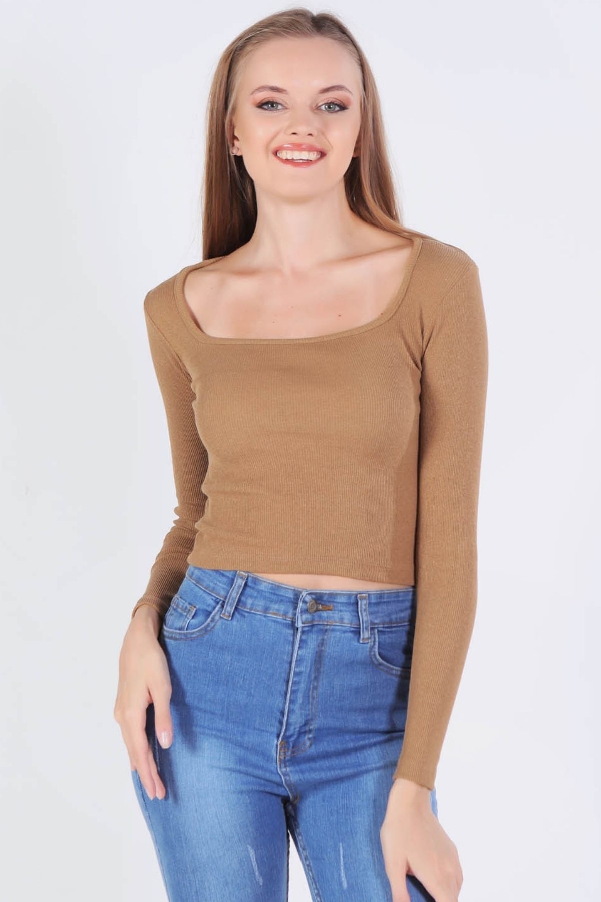 1847 Kare Yaka Bluz Vizon - 1