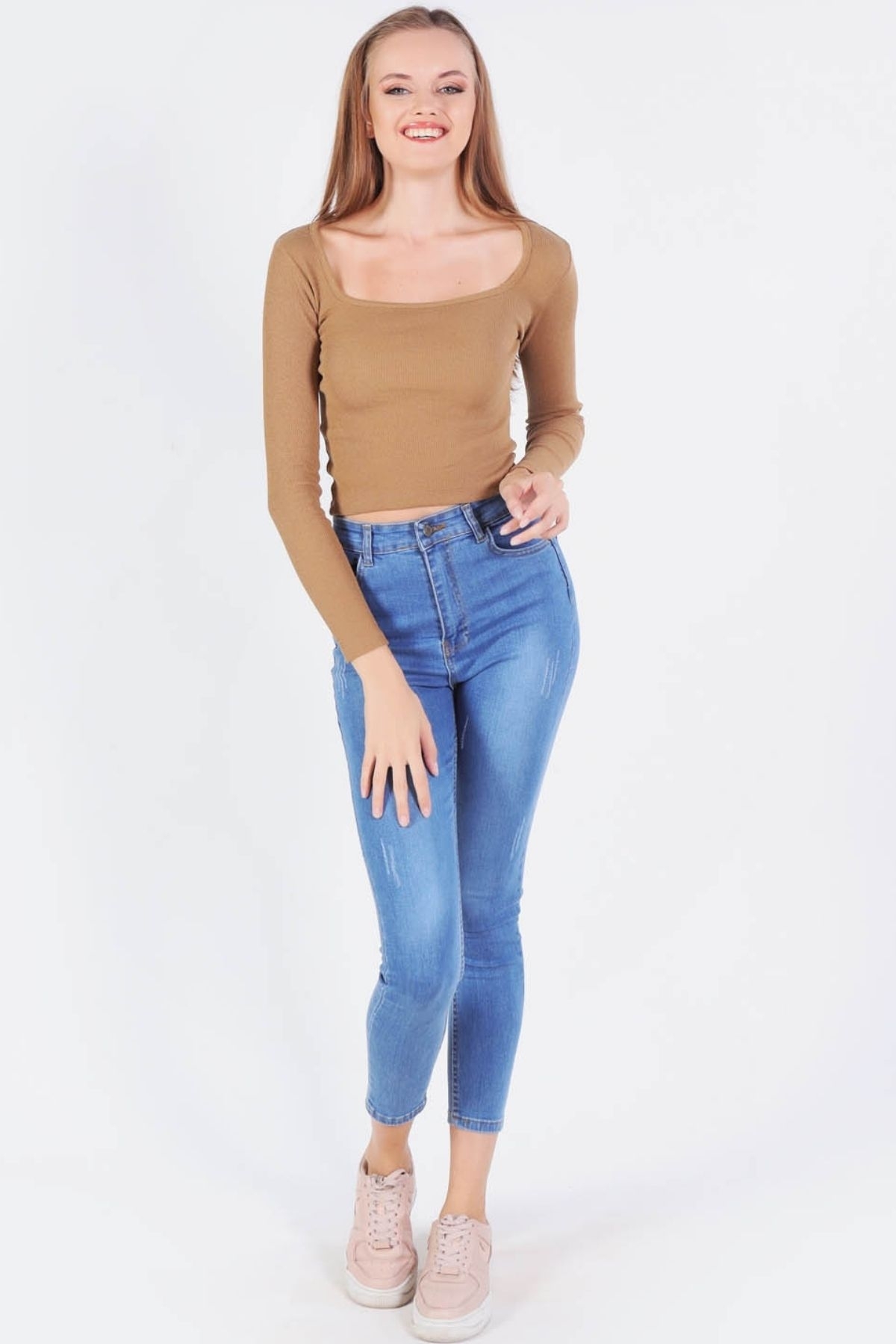 1847 Kare Yaka Bluz Vizon - 5