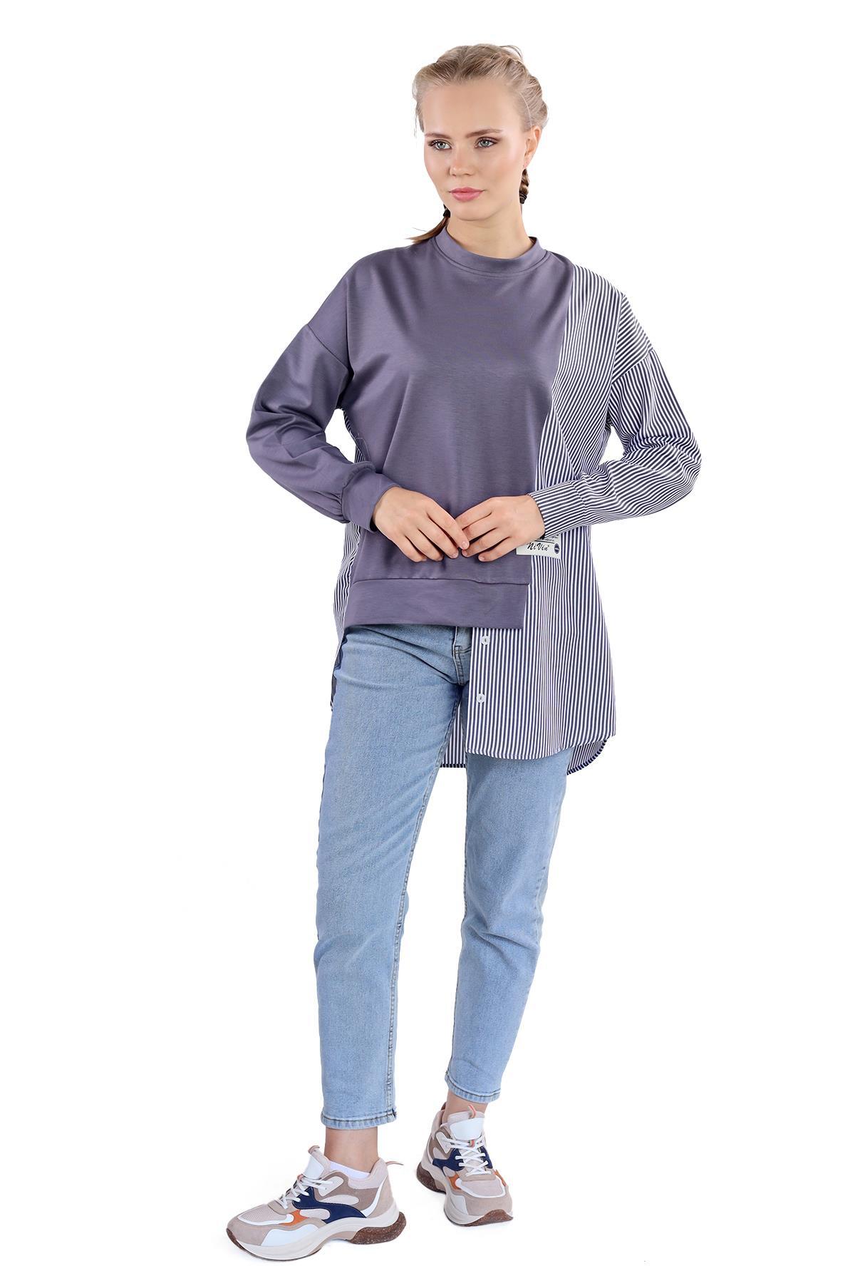 18638 İki Renk Tunik Gri - 2