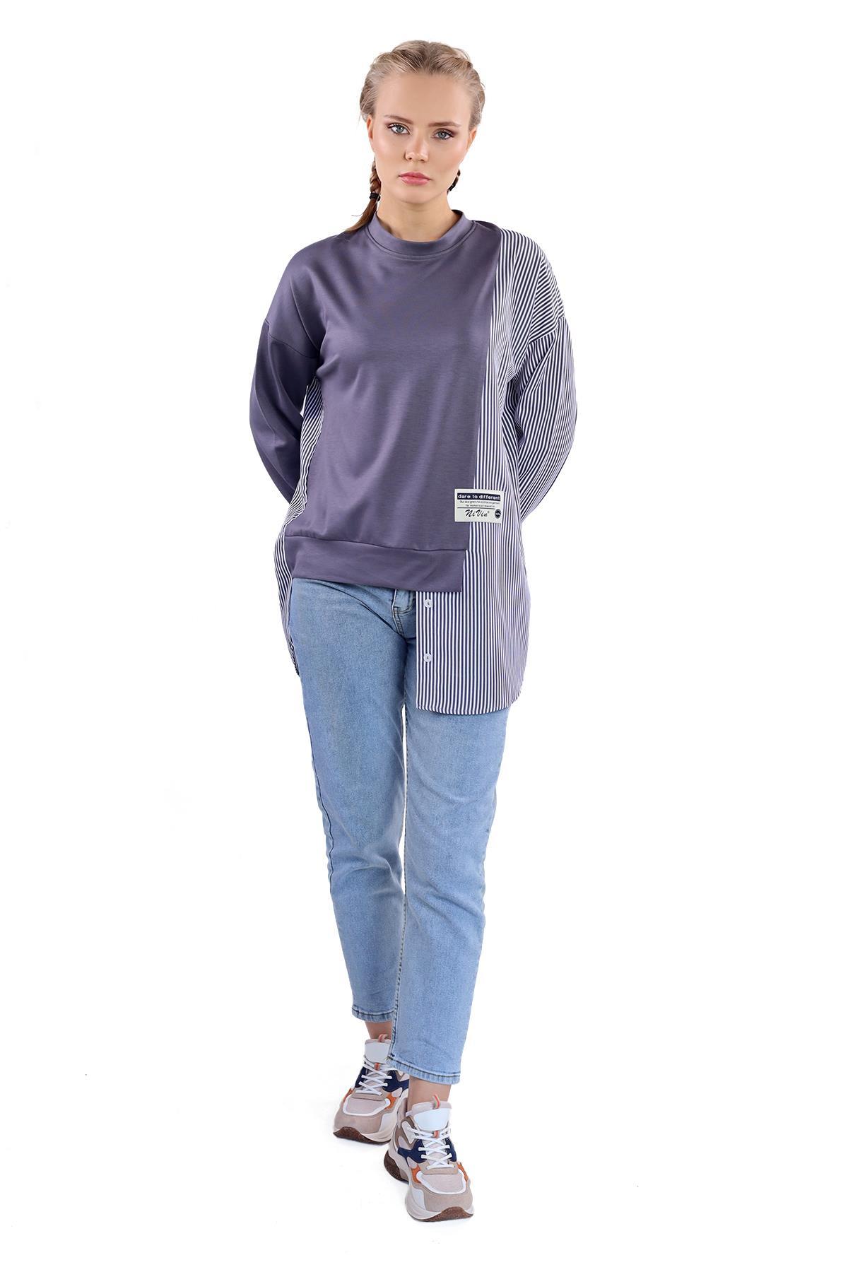 18638 İki Renk Tunik Gri - 3