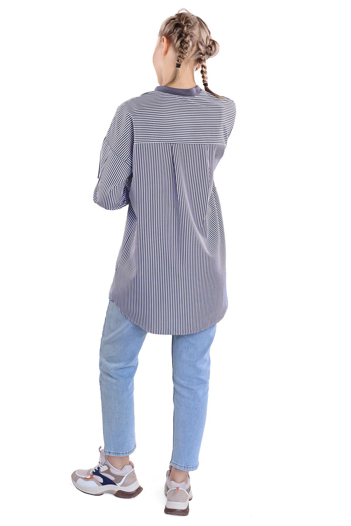 18638 İki Renk Tunik Gri - 6