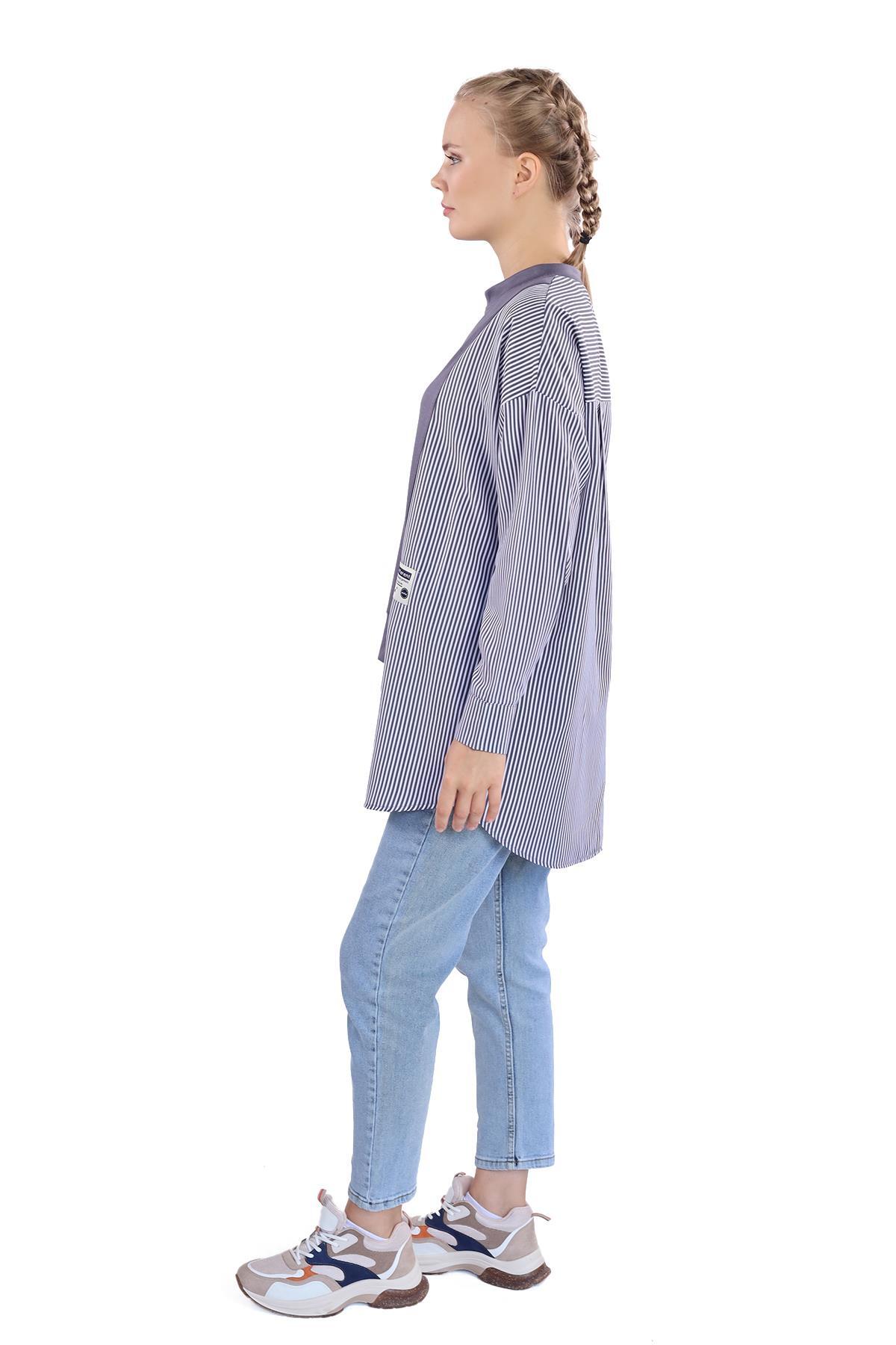 18638 İki Renk Tunik Gri - 7