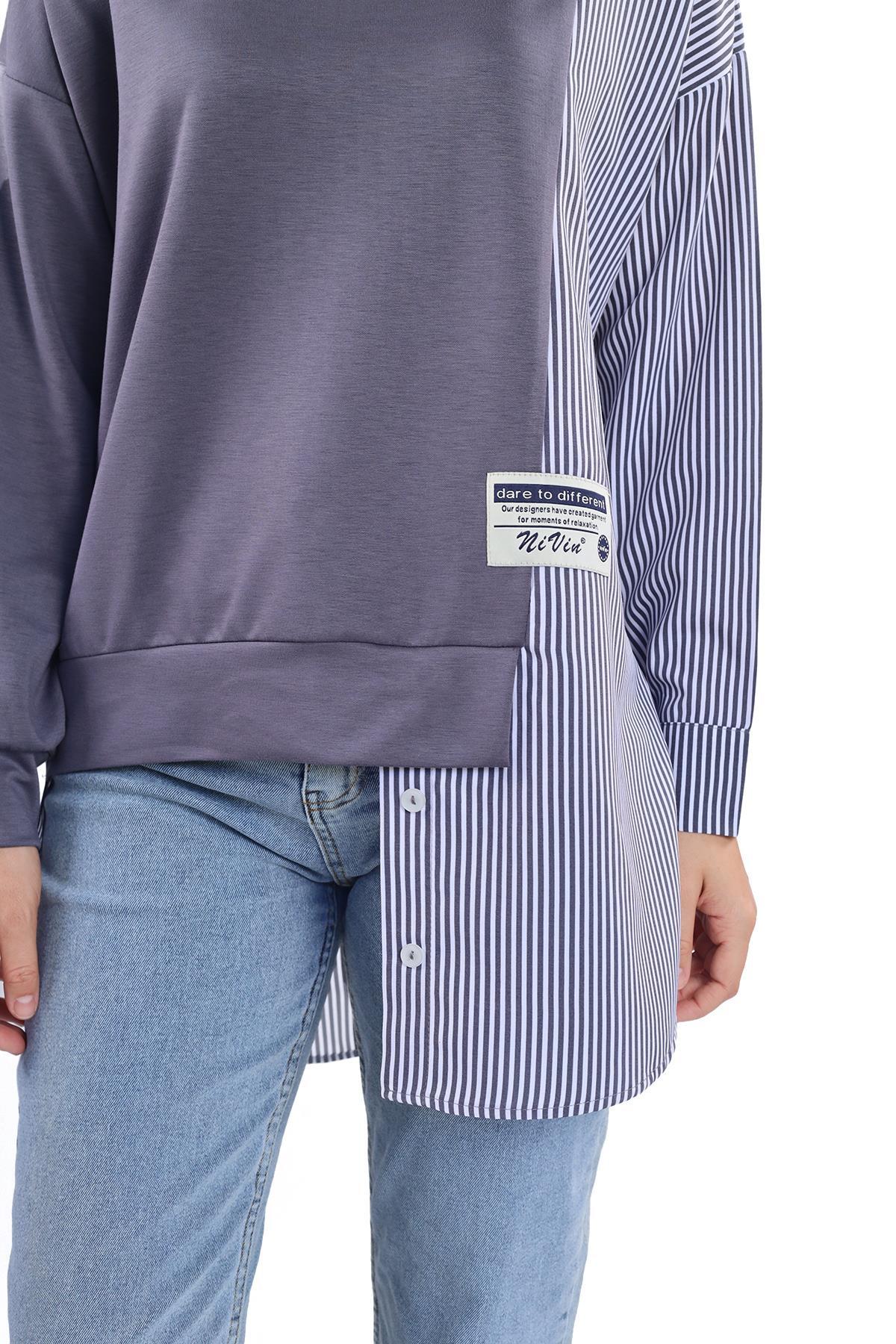 18638 İki Renk Tunik Gri - 8