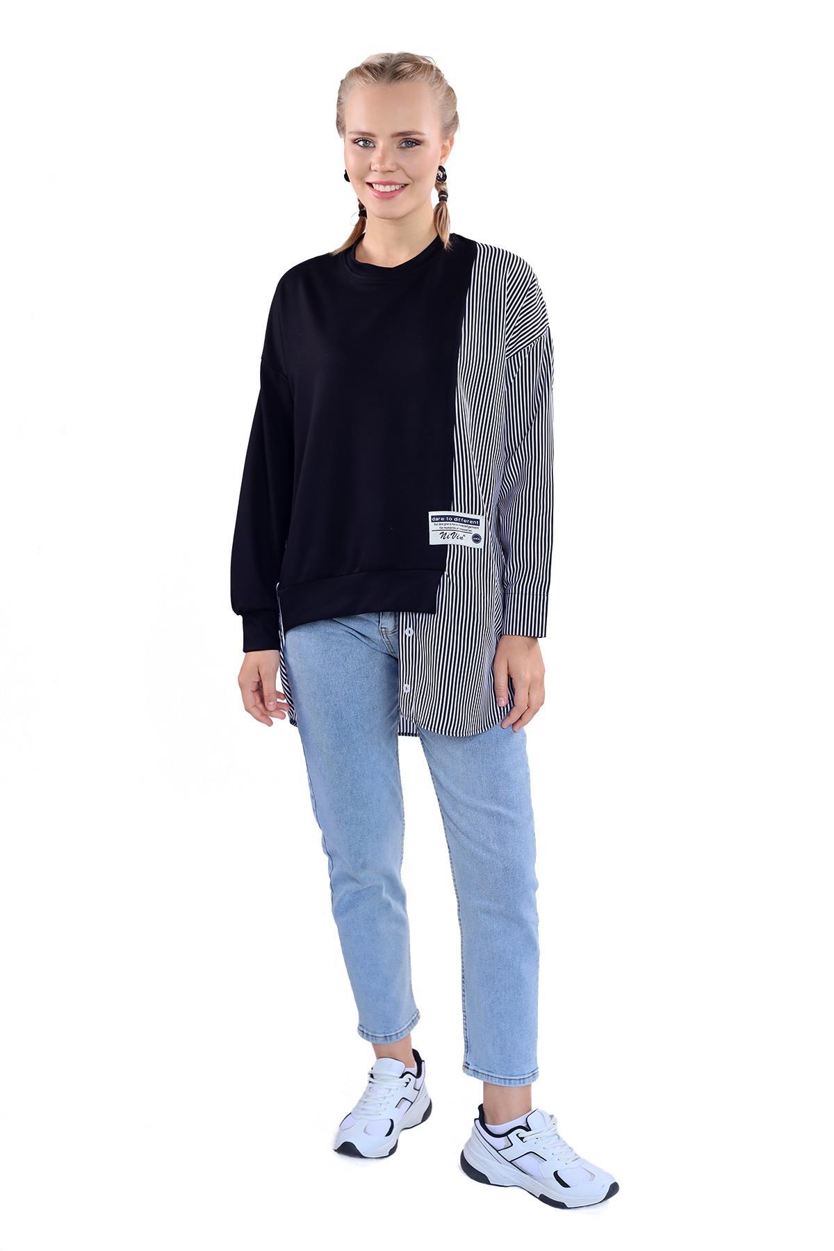 18638 İki Renk Tunik Siyah 