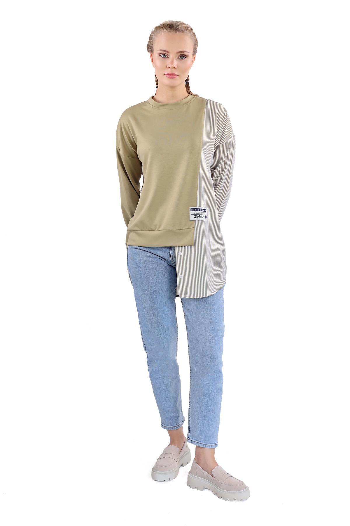 18638 İki Renk Tunik Yağ Yeşili - 1