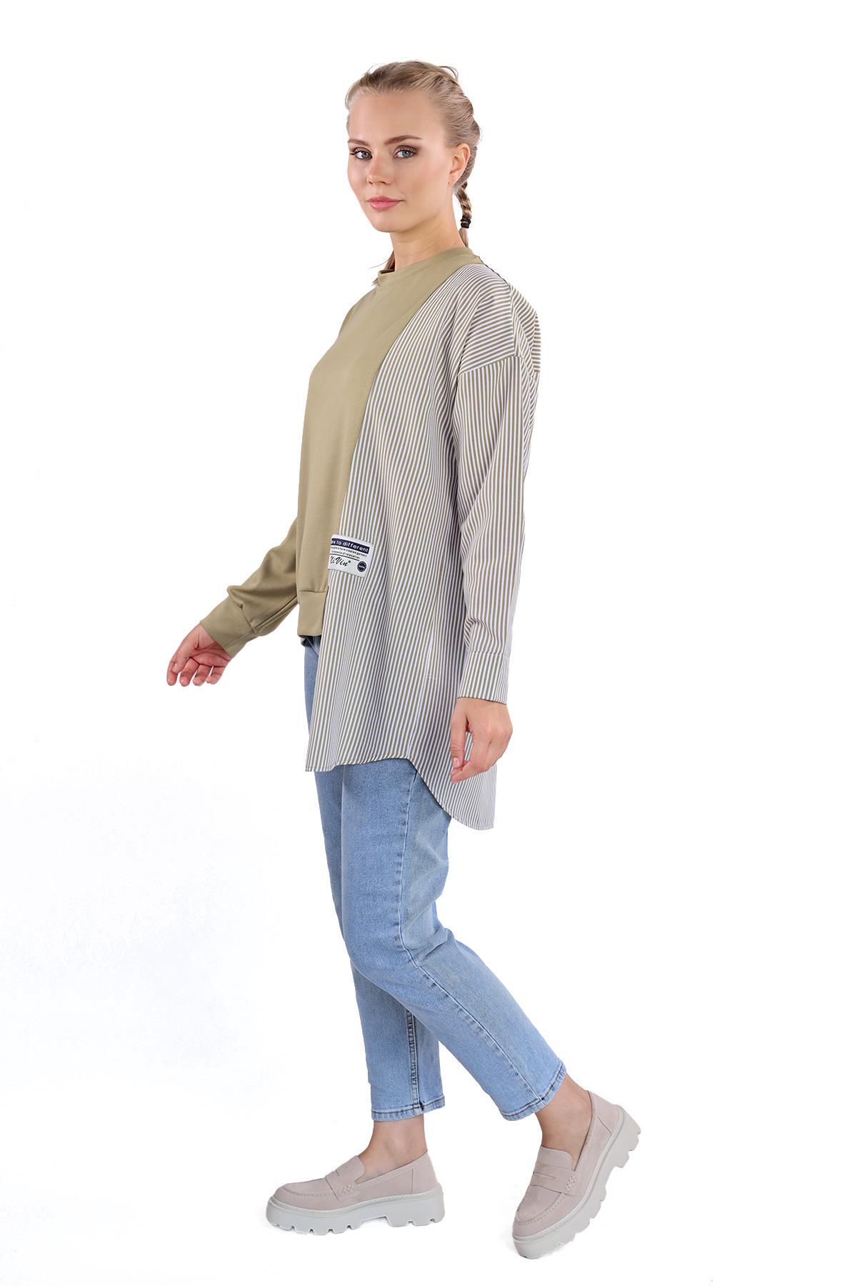 18638 İki Renk Tunik Yağ Yeşili - 3