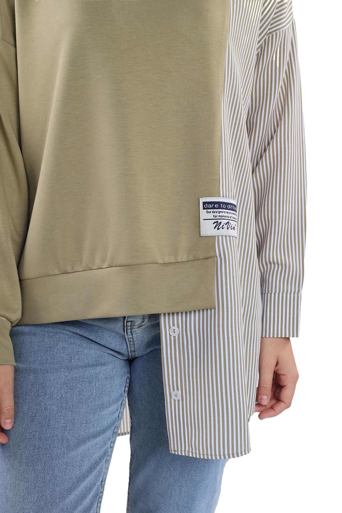 18638 İki Renk Tunik Yağ Yeşili - 6