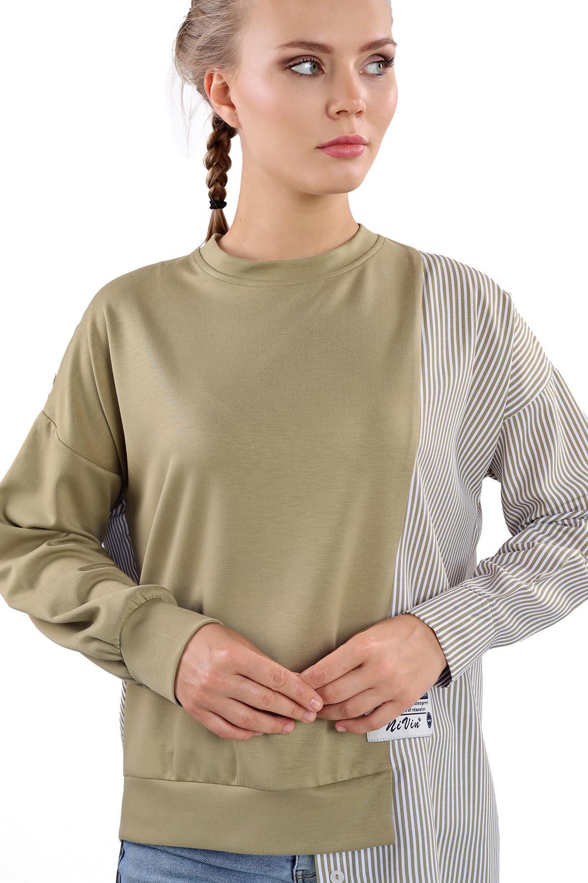 Yağ Yeşili İki Renk Tunik 18638 - 4