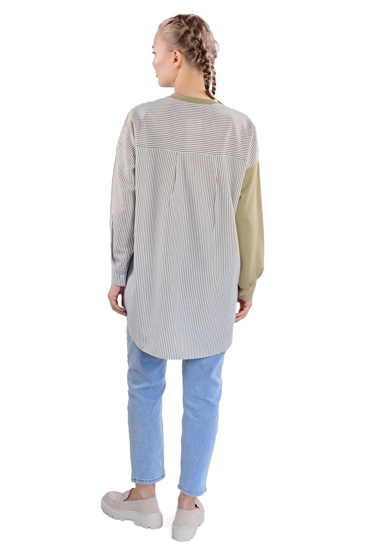Yağ Yeşili İki Renk Tunik 18638 - 5