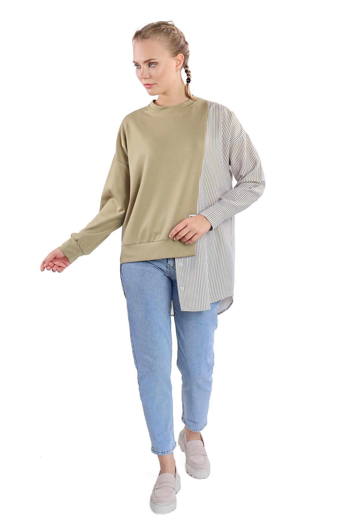 Yağ Yeşili İki Renk Tunik 18638 - 7