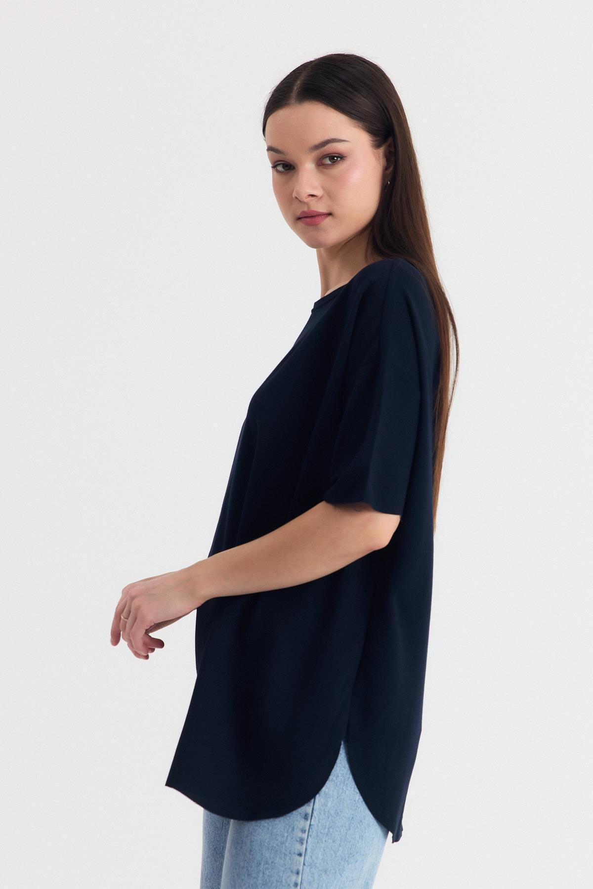 Siyah Yumuşak Dokulu Esnek Premium Kumaş Lazer Kesim Oversize Tişört 1868 - 2