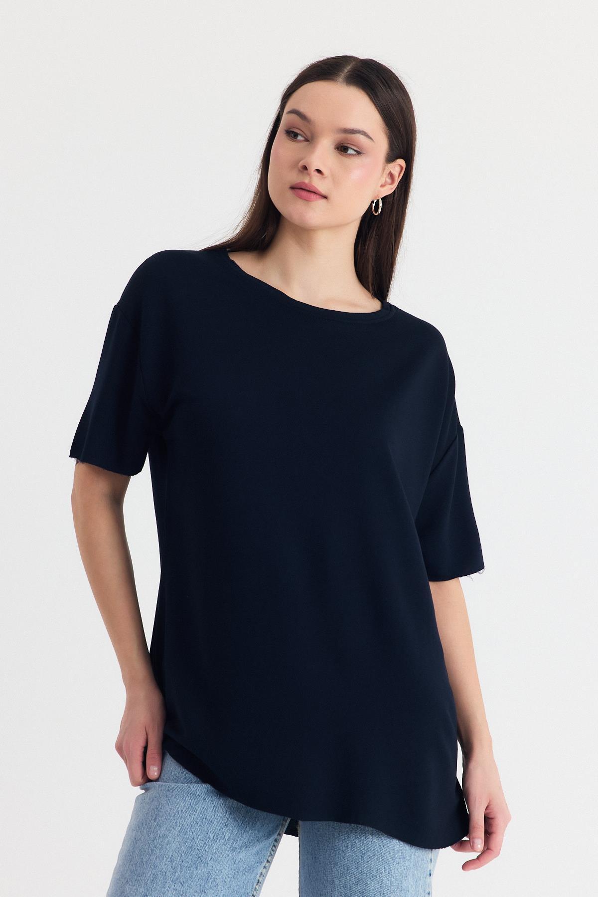 Siyah Yumuşak Dokulu Esnek Premium Kumaş Lazer Kesim Oversize Tişört 1868 - 6