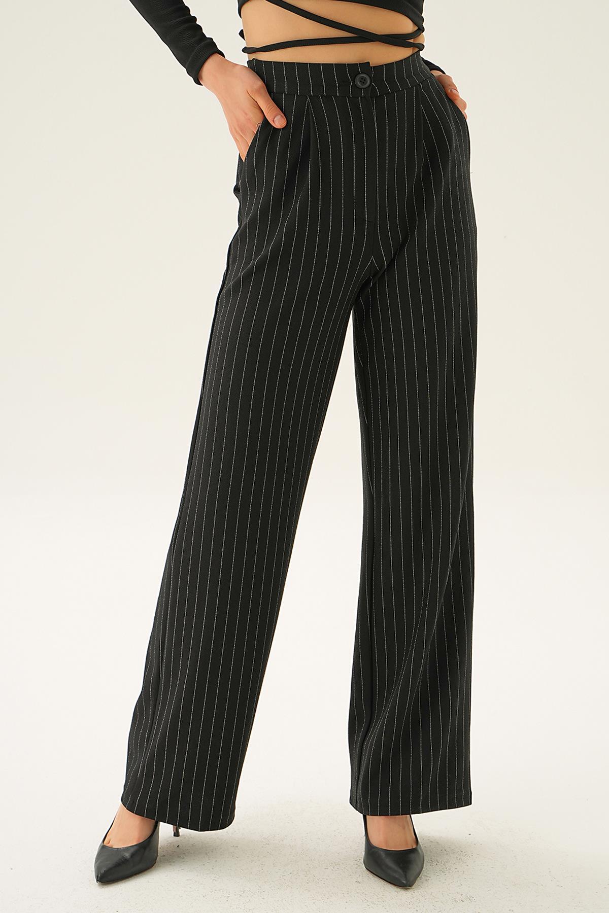 Siyah Çizgili Geniş Pantolon 1887 - 2