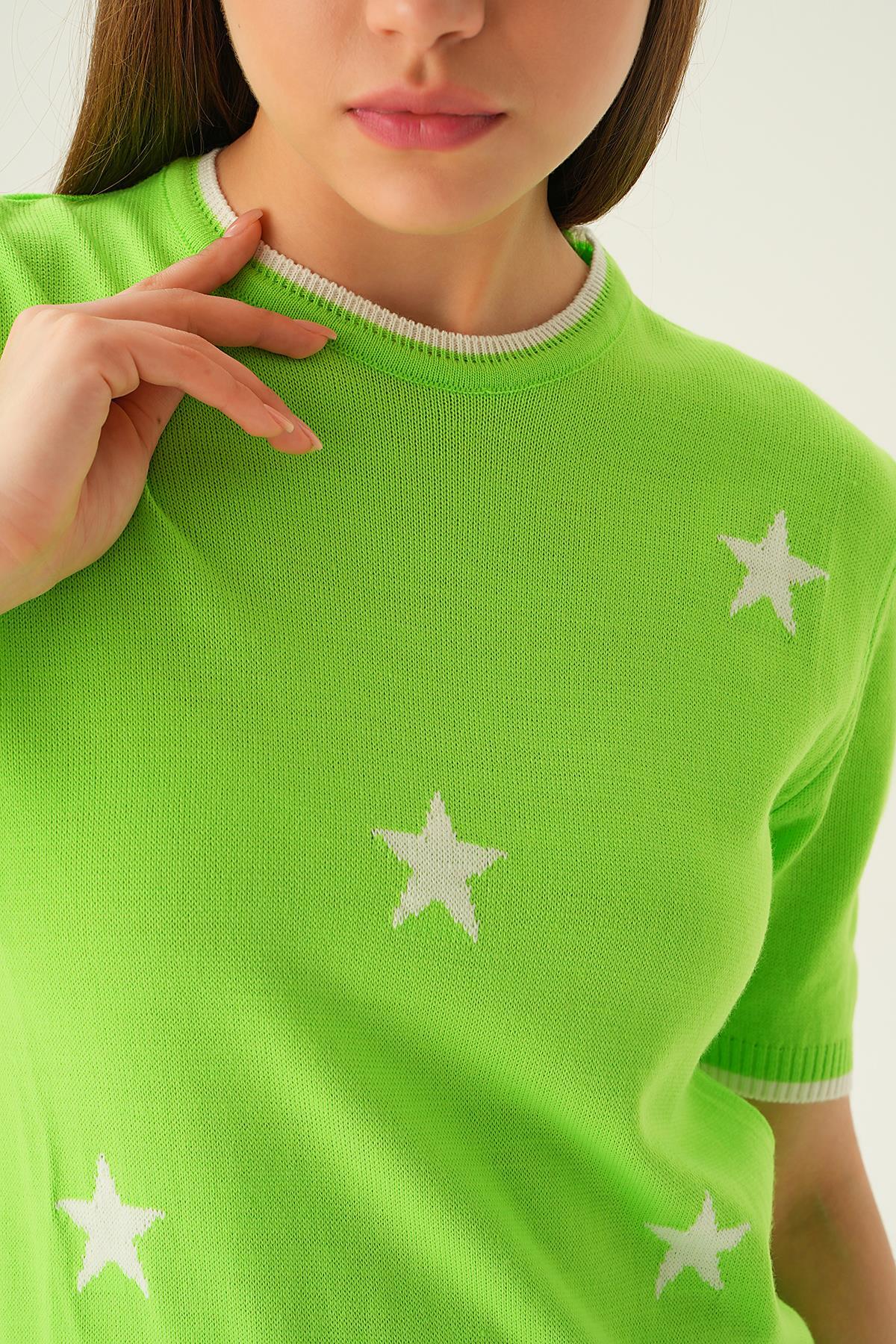1901 Yıldız Detay Tişört Elma Yeşili - 6