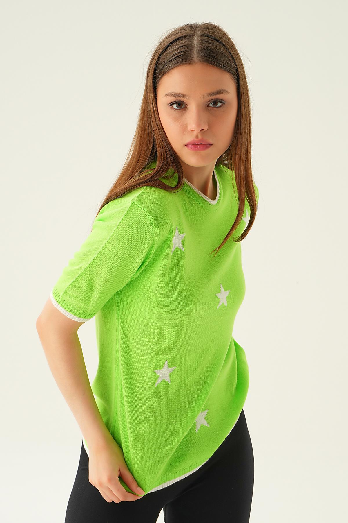 1901 Yıldız Detay Tişört Elma Yeşili - 3