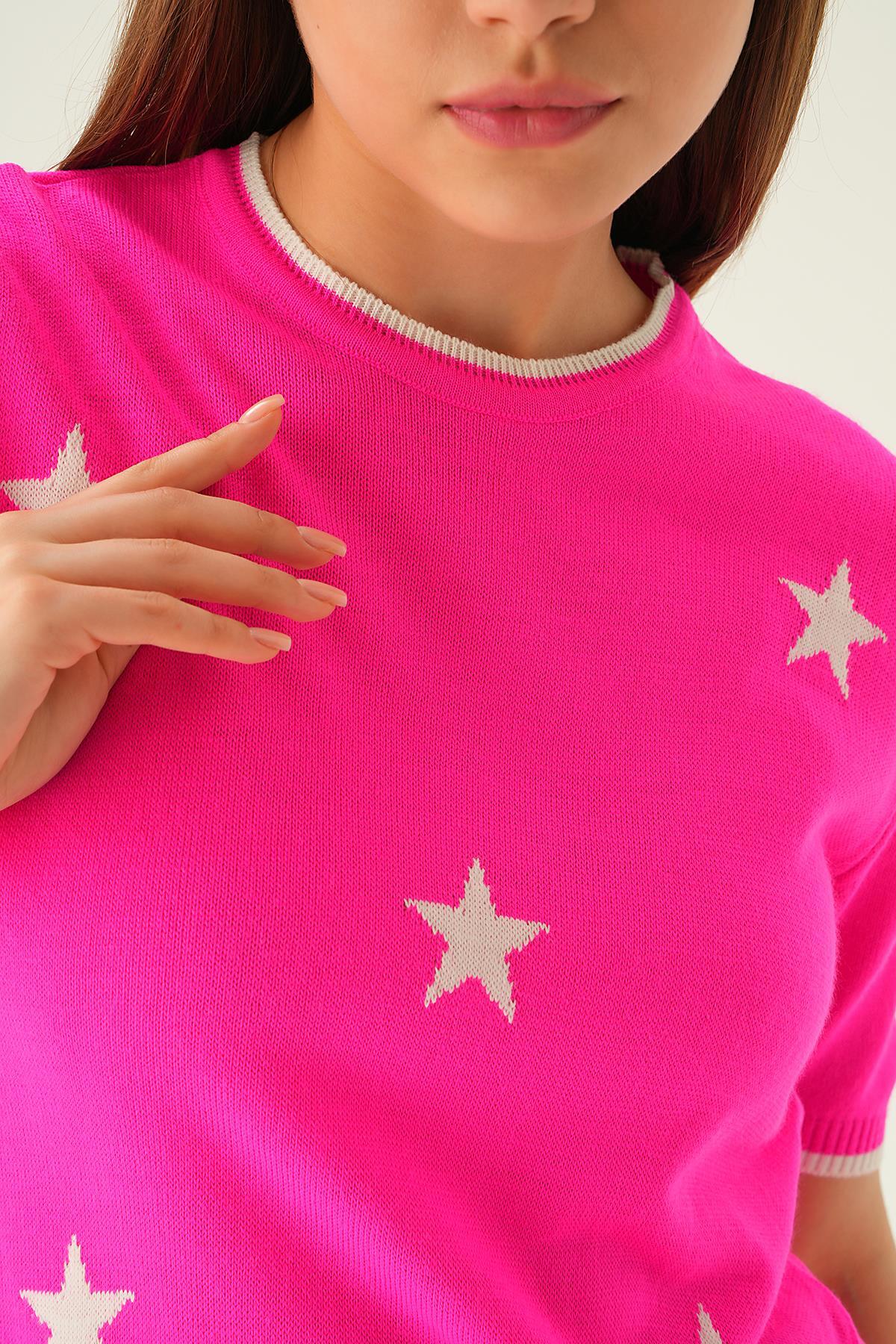 1901 Yıldız Detay Tişört Fuşya - 5