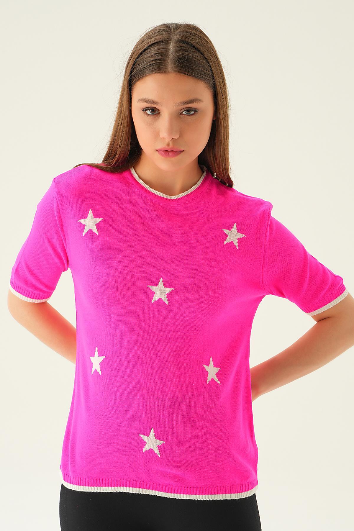 1901 Yıldız Detay Tişört Fuşya - 6