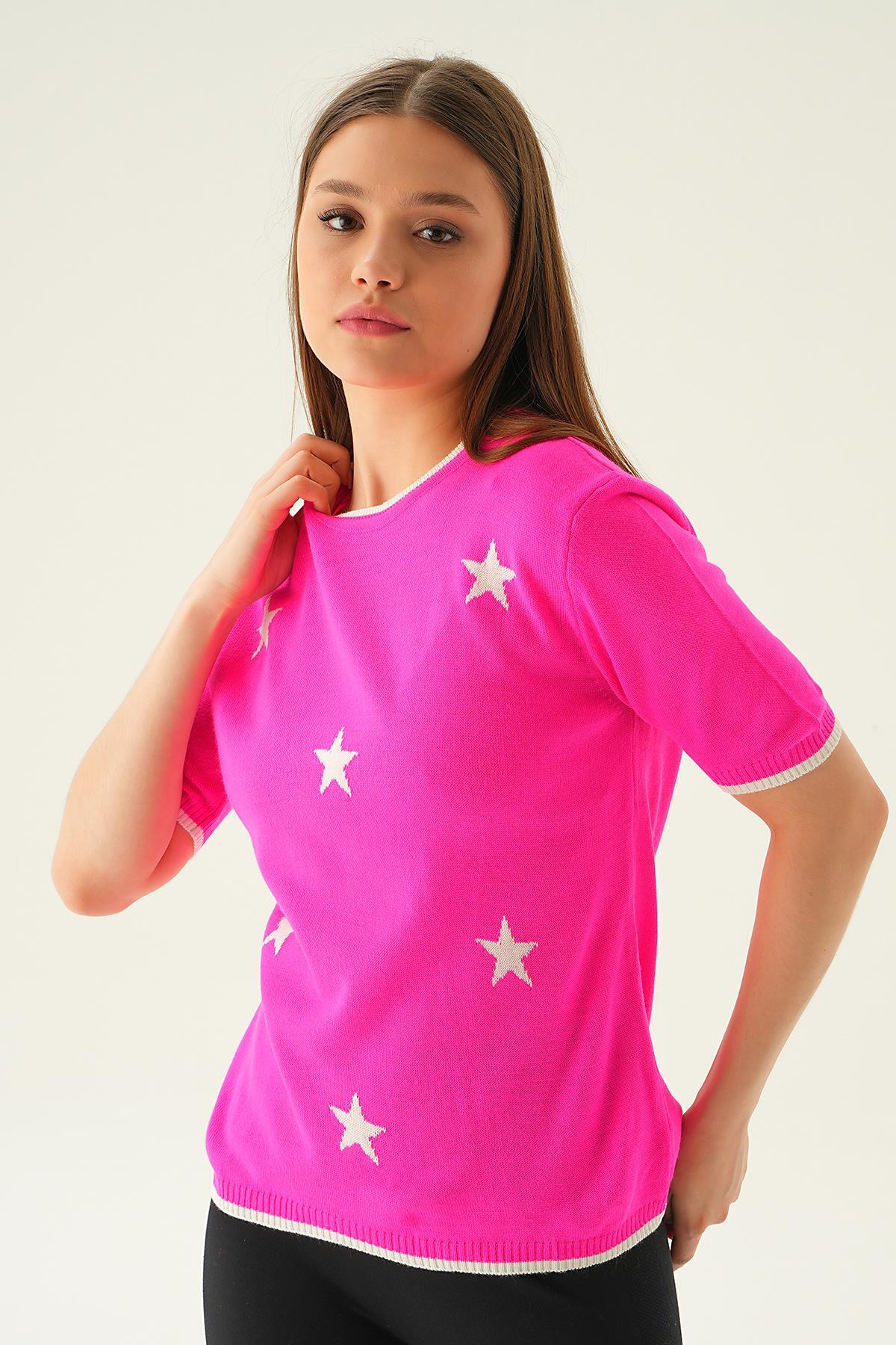 1901 Yıldız Detay Tişört Fuşya - 2