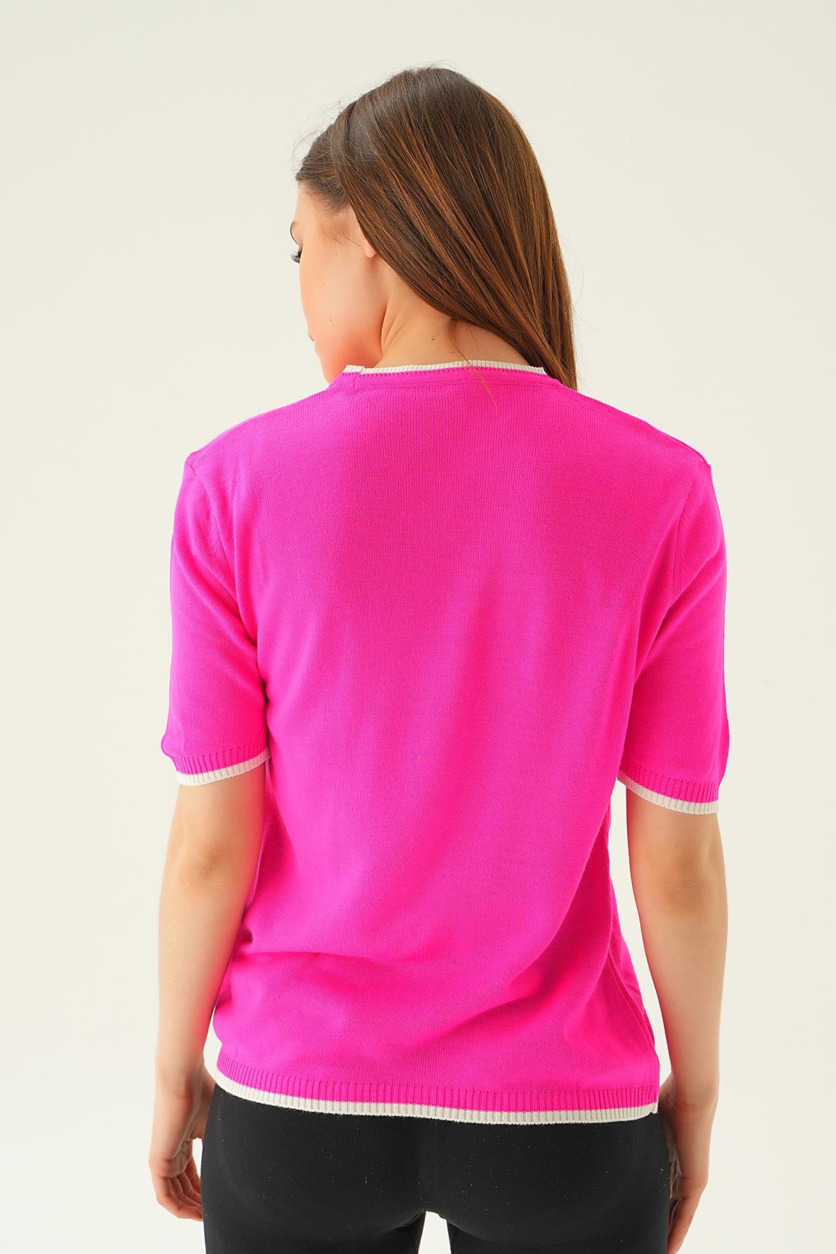 Fuşya Yıldız Detay Tişört 1901 - 4