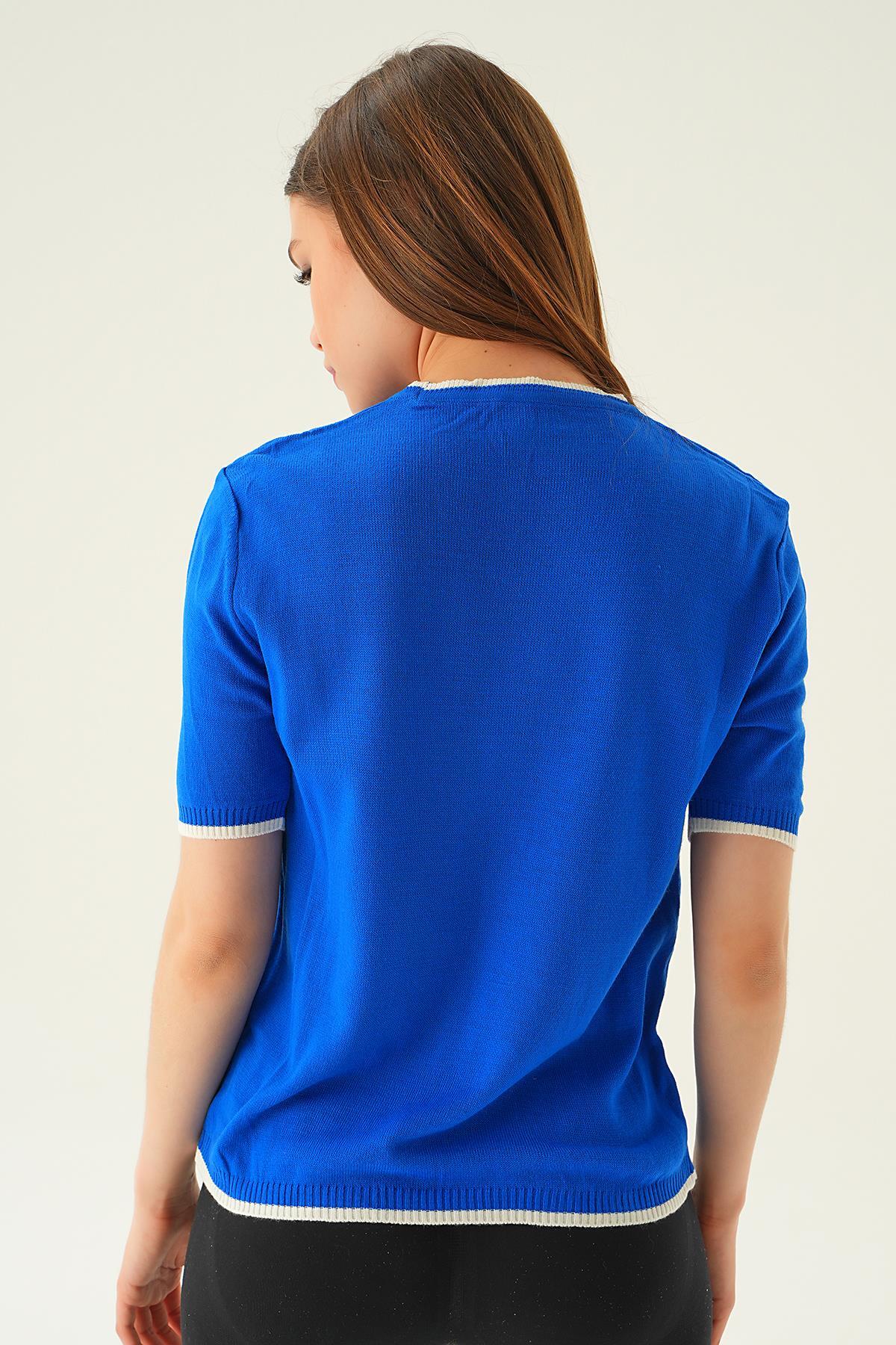 1901 Yıldız Detay Tişört Saks - 4