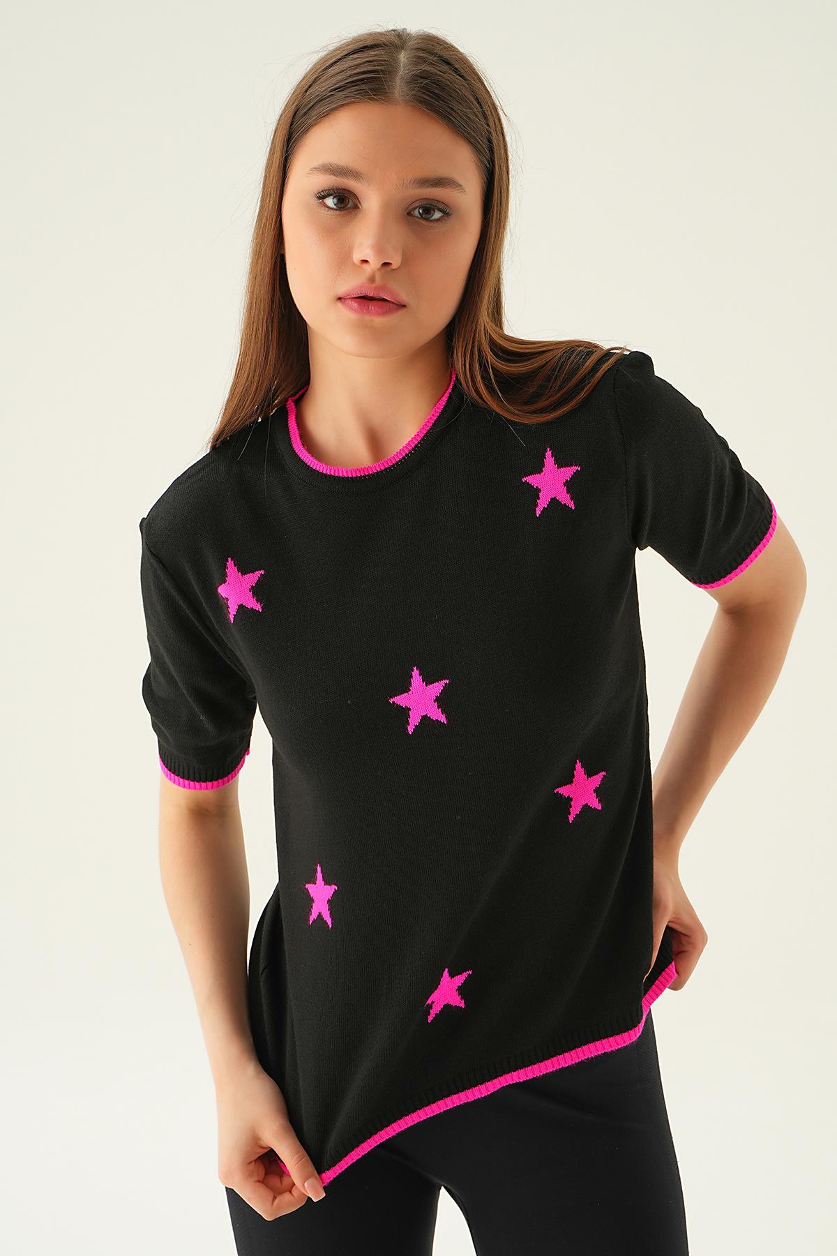 1901 Yıldız Detay Tişört Siyah 