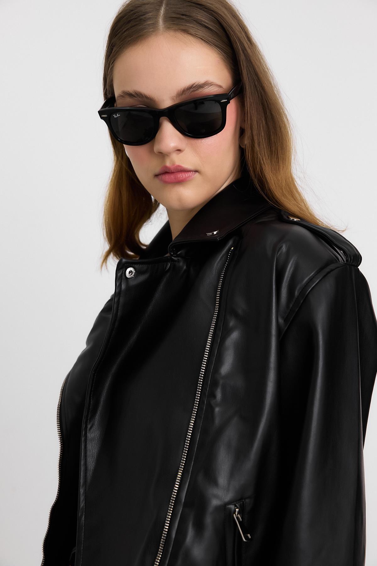 Siyah Arkası Baskılı Leopar Deri Ceket 1910 - 4